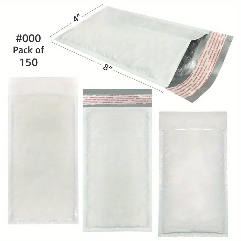 Poly Bubble Mailers for Small Businesses to Package and Mail Jewelry Cosmetics, White, (4 x 8 in), 150-Count