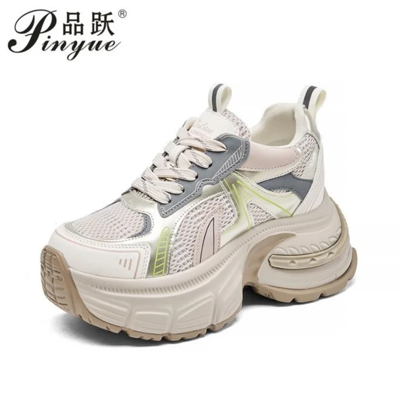 

8cm Women Running Shoes Lightweight Breathable Sport Shoes Female Lace-Up Comfort Walking Casual Rubber Non-Slip Sneakers 34-40
