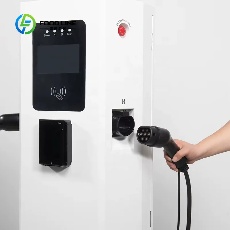 Customized ac ev floor charging station 44kw dual channel unit for residential household electric car daily charging demands