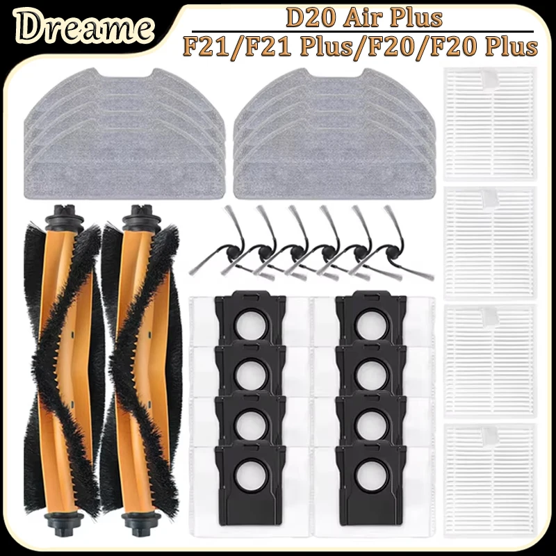 For Dreame D20 Air Plus/F21/F21 Plus/F20/F20 Plus Robot Vacuum Accessories Main Side Brush Filter Mop Dust Bag Replacement Parts