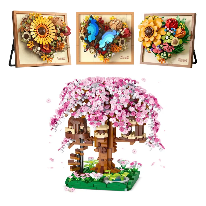 

New 3D Frame Floral Arrangement Furniture Decor Mural Assembly Building Blocks Girl-themed Wedding Gifts DIY Decorative Toys