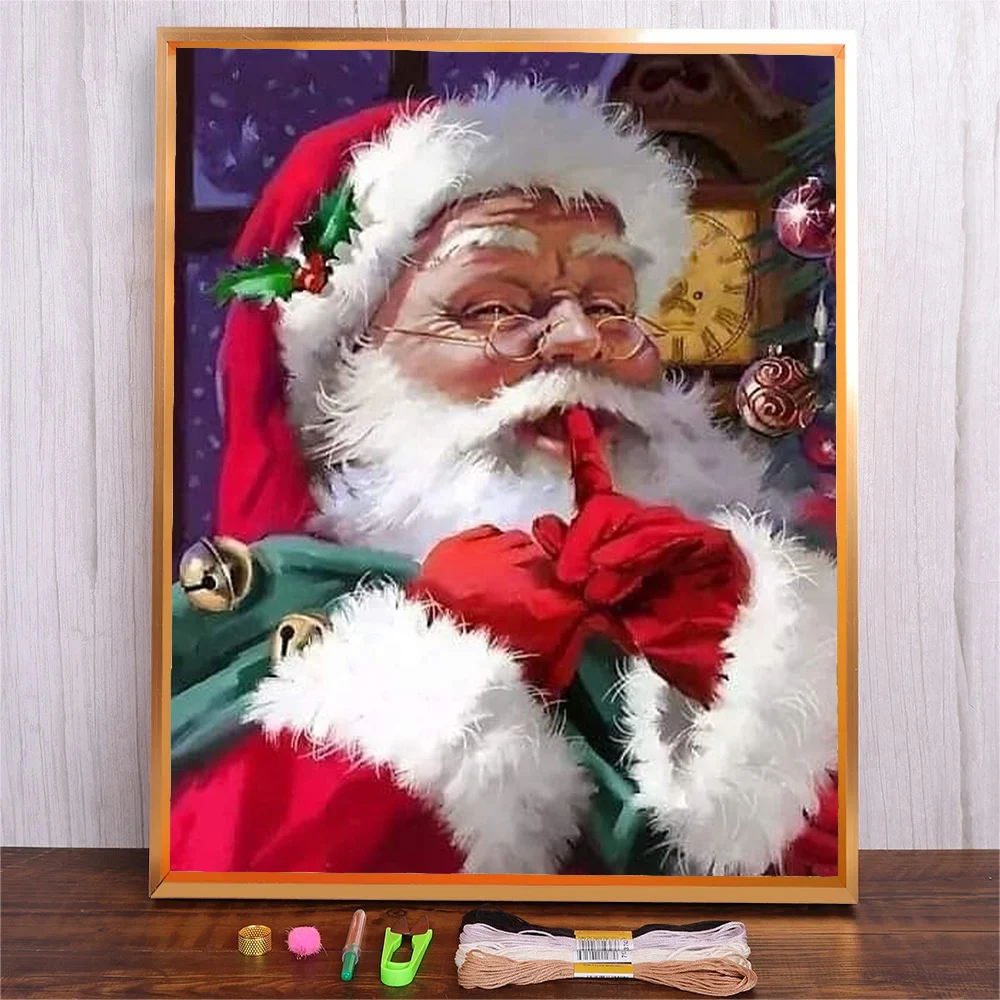 

Christmas Embroidery Kit Santa Claus DIY Full Printed Embroidery Kits Cross Stitch Kits Cartoon Embroidery Patterns Decorations