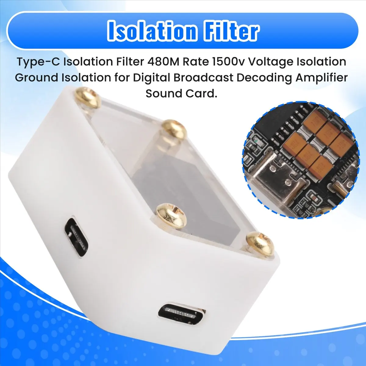 Type-C Isolation Filter 480M Rate 1500v Voltage Isolation for Digital Broadcast Decoding Amplifier Sound Card