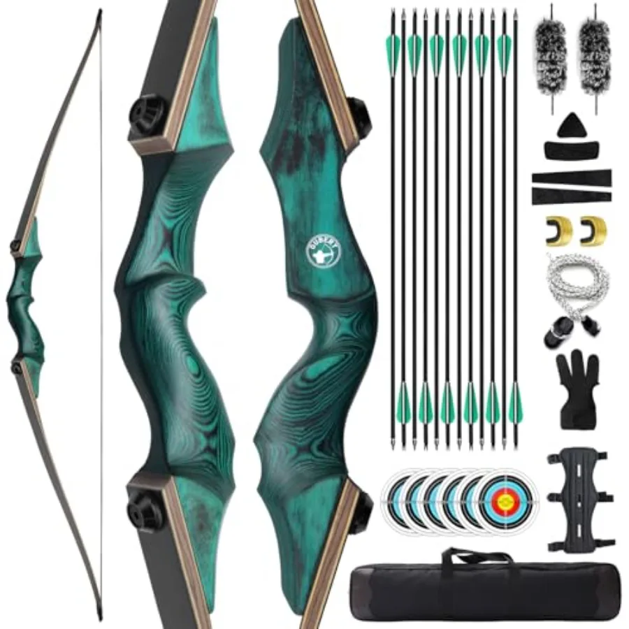 

60inch Takedown Longbow 20-60lbs Archery Bow and Arrow Set with Arm Guard Finger Guard and Bow Bag for Right Handed Shooter Tar