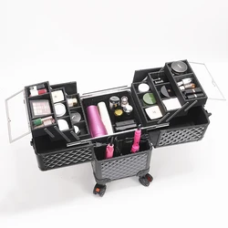 Professional Makeup Suitcase Luxury Beauty Manicure Case With Wheels Multi Layer Large Capacity Cosmetic Luggage Organizer Boxes