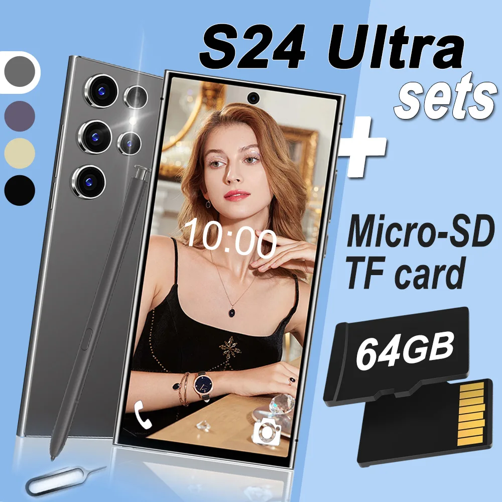 

Смартфон S24 Ultra, 64 ГБ TF Micro SD карта, 7,3 дюйма, 6 + 64 ГБ, 7000 мАч мобильные телефоны, Android,5 + 13 МП, две SIM-карты, магазин Google Play