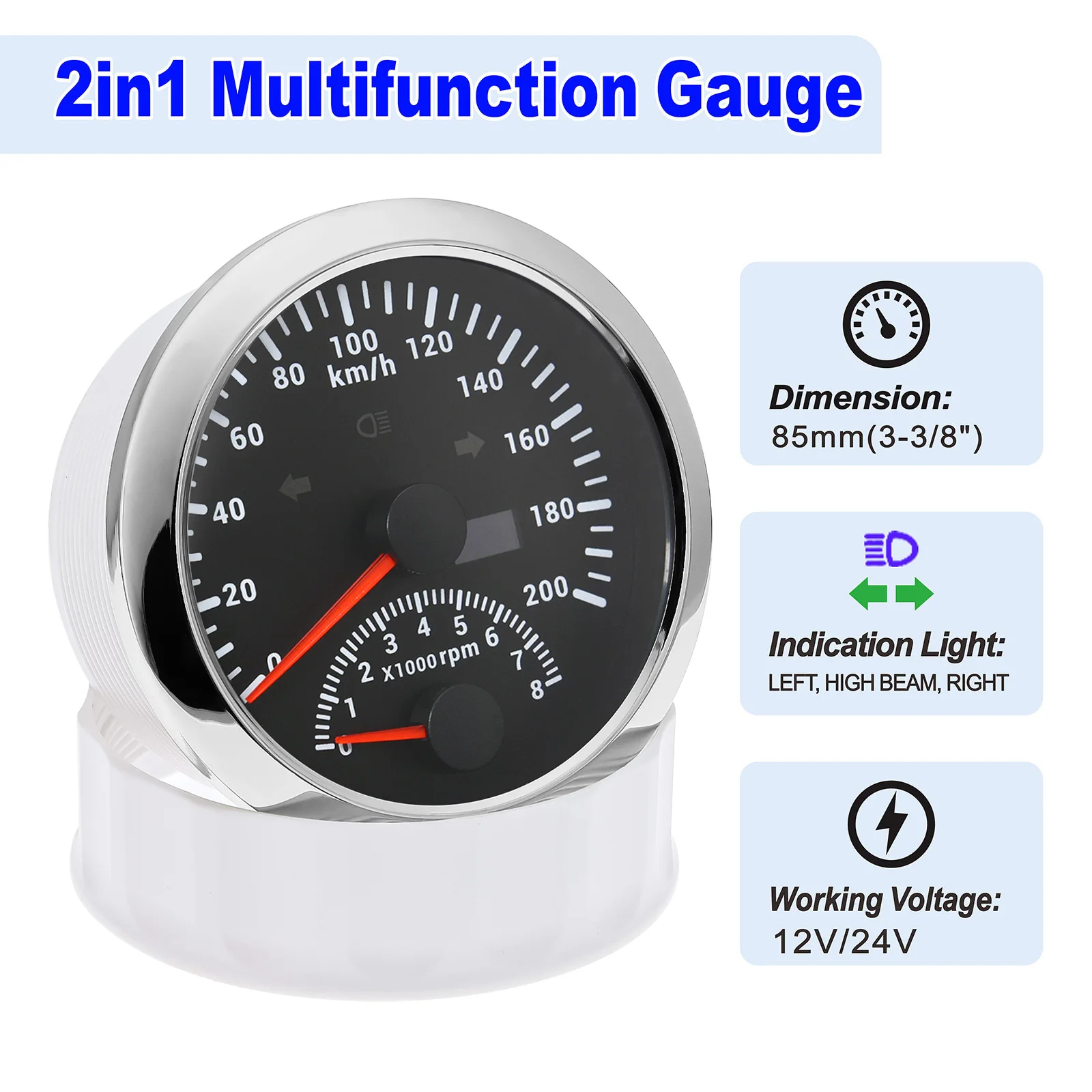 85MM GPS Speedometer Gauge+Tachometer 8000RPM 120kmh 200kmh digital odometer Turn Light 4 In 1 Multifunction Gauge Sensor(Option