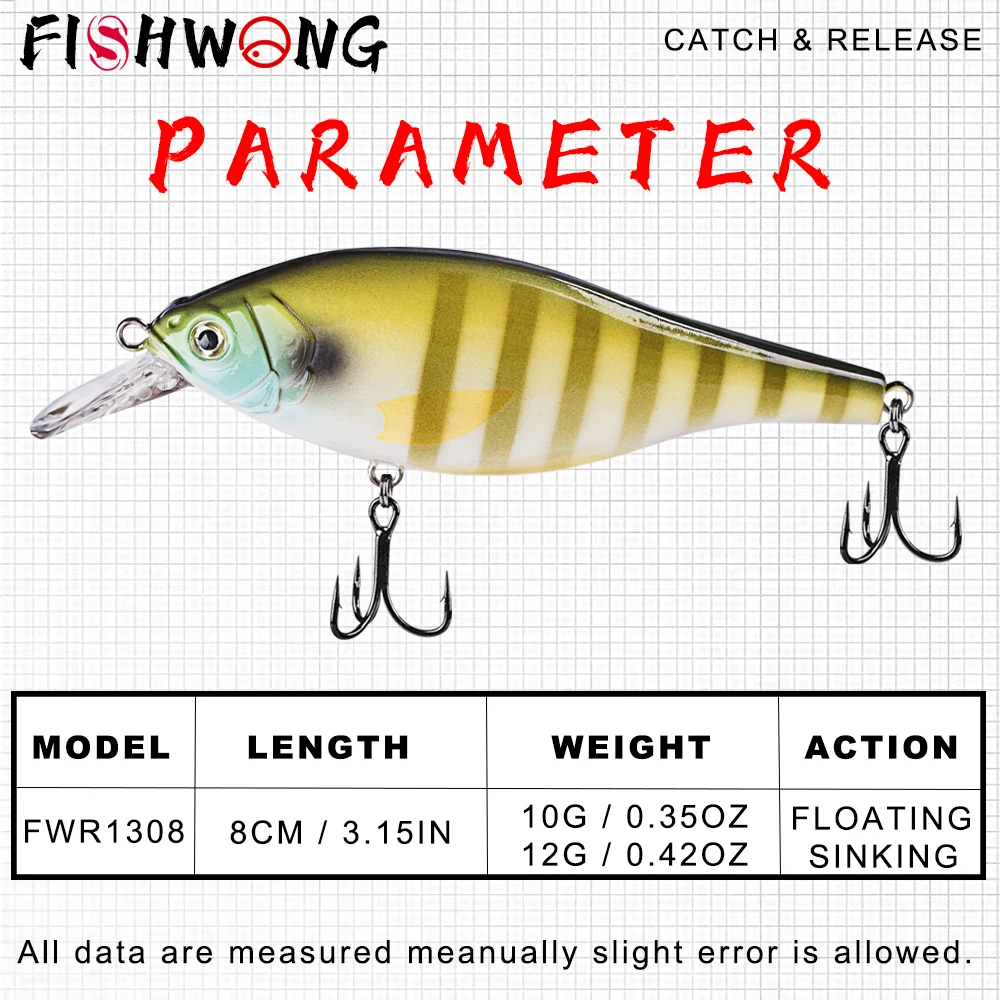 FISHWONG 2PCS / Kit Float Sink Crankbait Fishing Lure 8CM 10G/12G Artificial Hard Bait Minnow Crankbait Lure For Bass Pike Lure