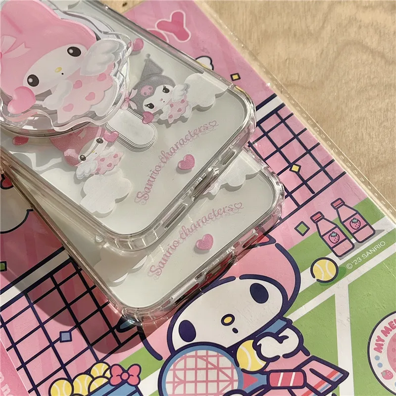 Cute Pink My Melody Cinnamoroll Kitty Kuromi Bracket Magsafe Magnetic Charge Case For iPhone 13 12 14 15Pro Max 11 Cover