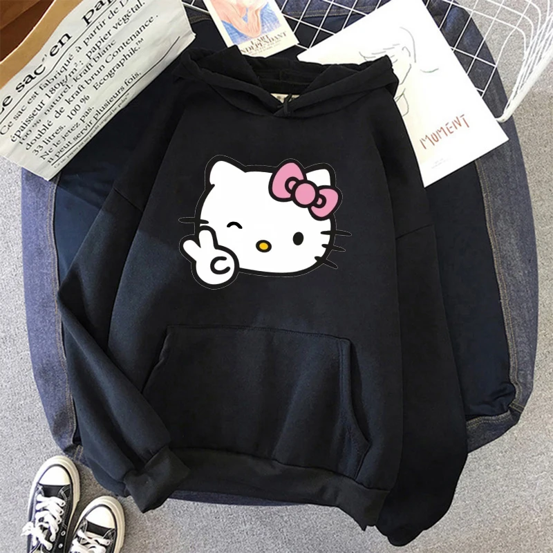 New Hoodie Streetwear Hoodies Hello Kitty Japanese Anime Sanrio Sweatshirt Clothing High Street Clothes Tops