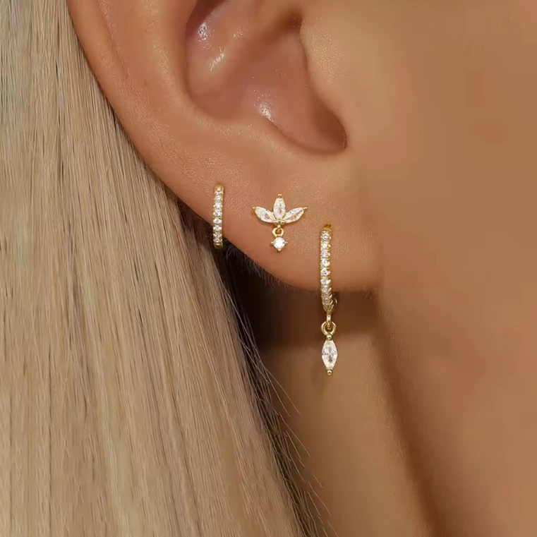 3PCS Fashion Horse eyes Pendant Piercing Earrings Set For Women Stainless Steel Zircon Ear Studs Earring Trendy Jewelry aretes
