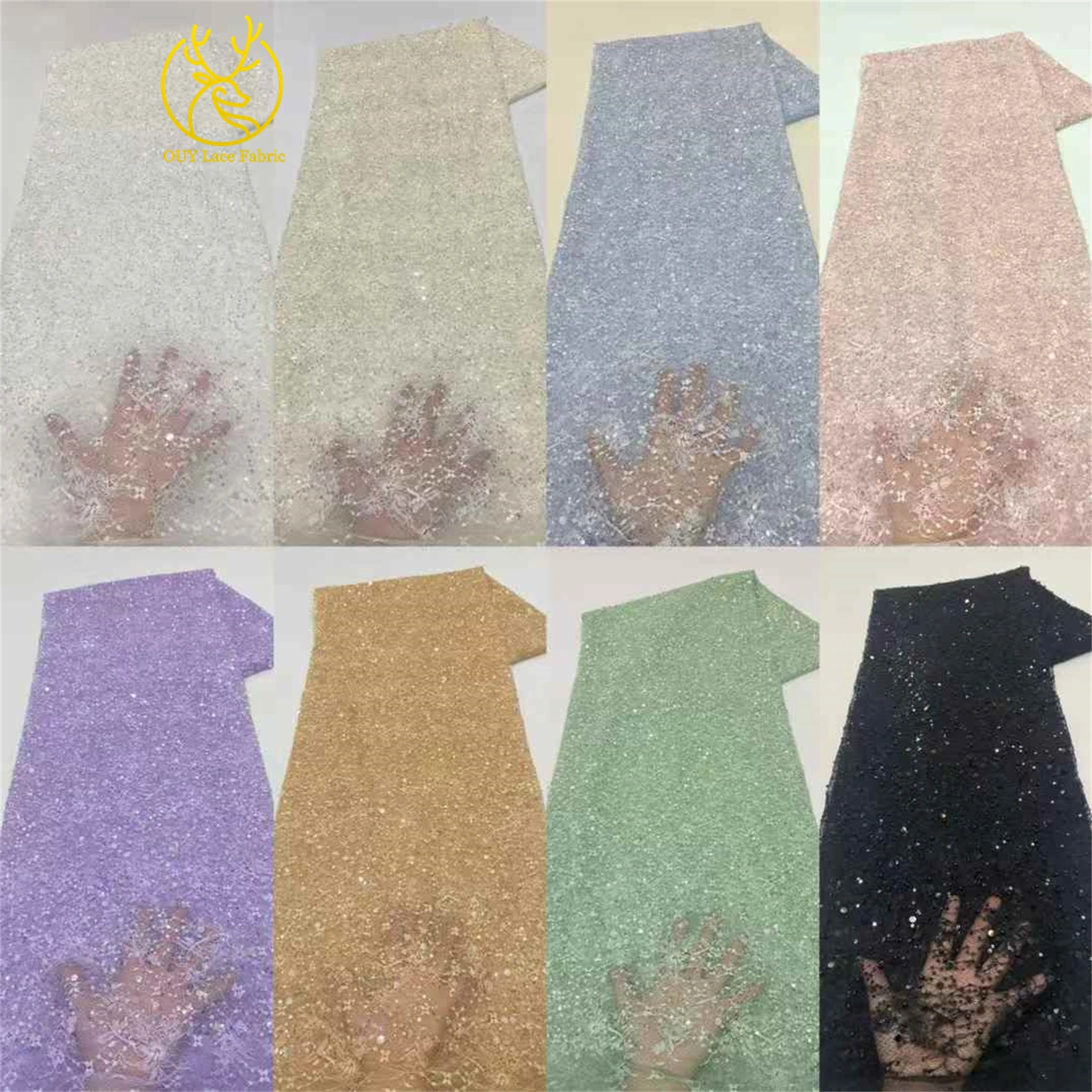 Black African Handmade Bead Embroidered Lace Fabric, French Sequin Mesh Lace Fabric, Nigerian Women's Lace Fabric, Party Dress