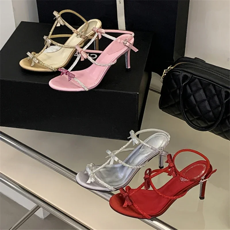 Aneikeh Summer Fashion Peep Toe Buckle Strap Stiletto Sexy Butterfly-knot High Heels Gladiator Sandals Women  Party Dress Shoe image 4