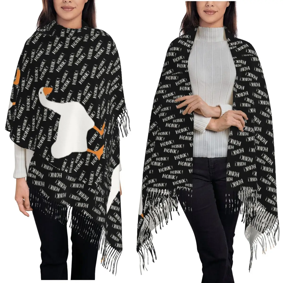 

Honk Honk Goose Honk Bird Шарф с кисточками Шарфы для женщин Мягкие теплые шали и накидки Длинная осенне-зимняя шаль