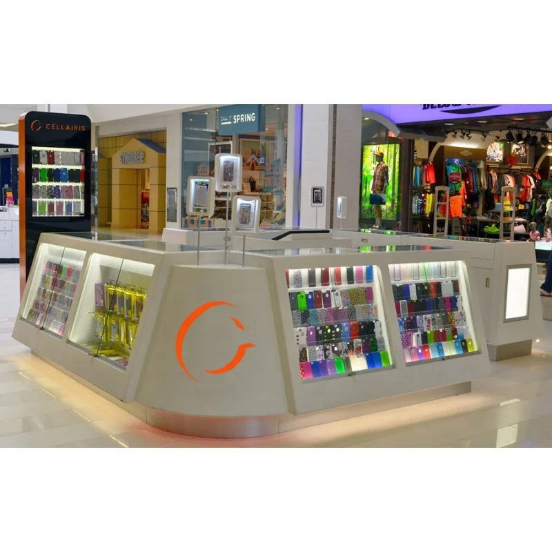 Kunden spezifisches, modernes Design Telefon zubehör Schaufenster mit LED-Licht Handy zubehör Kiosk Handy-Reparatur station