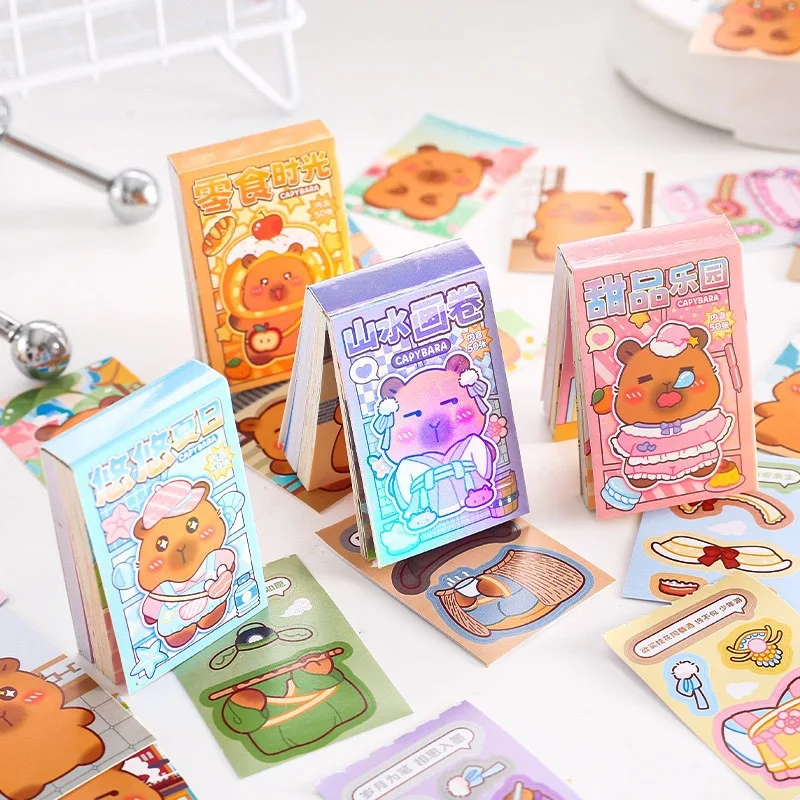 1PcsRandom Kapibara Dress-UpMiniBen,Children's Cute Cartoon Handmade Sticker Book