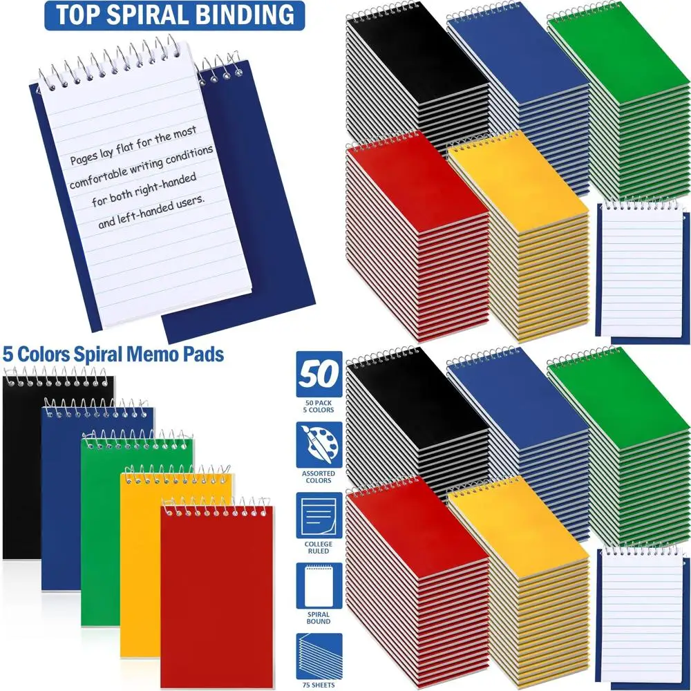 

3 Pack 5x3 Inch Spiral Notebooks, 75 Lined Pages, Pocket Size, Colorful Covers, School & Office Supplies