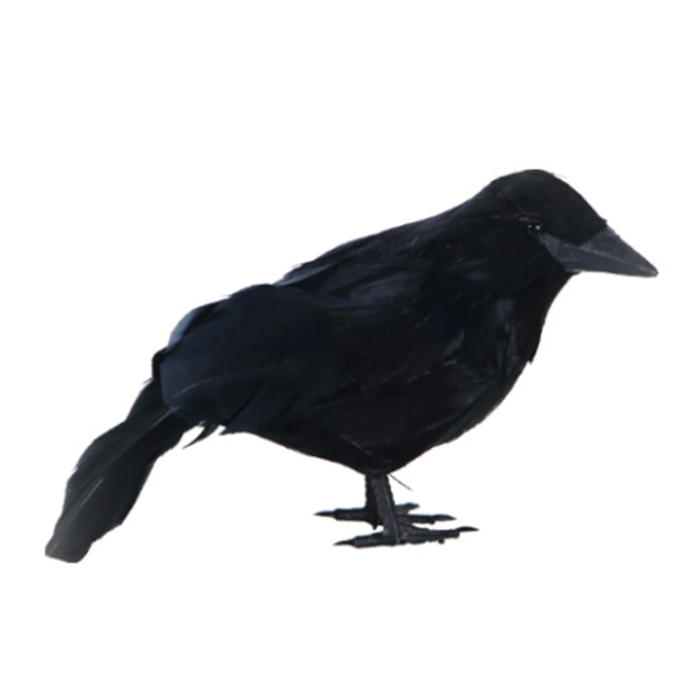 Figurines de bureau de corbeaux d'halloween, corbeaux à plumes noires multifonctions, atmosphère Festive, accessoires de décoration de maison hantée réalistes