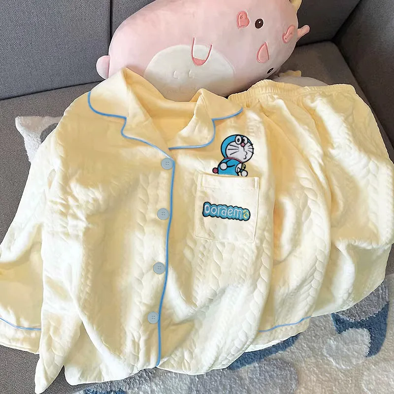 Set Piyama Musim Gugur Pakaian Tidur Kucing Anime Jepang Lucu Wanita 2026 Pakaian Rumah Nyaman Musim Semi Gaun Malam Pakaian Santai 2 Potong