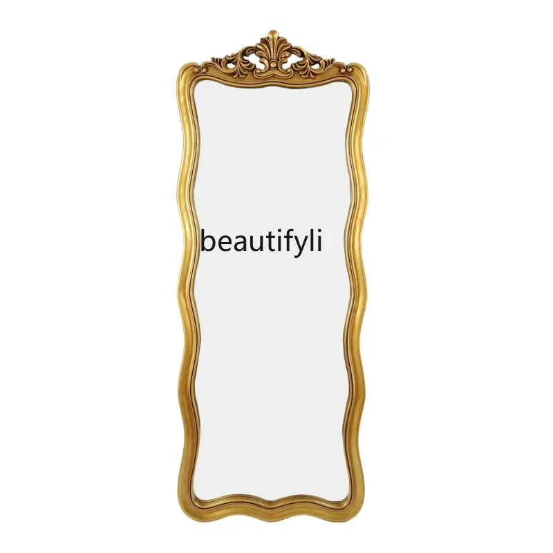 

Z.European retro clothing wave full-length mirror French full-length mirror floor-to-ceiling home wall-mounted fitting mirror