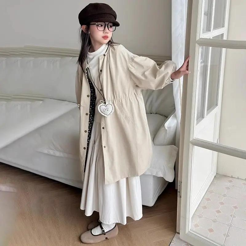 2025 New Korean Style Big Girl Windbreaker Coat for Children Autumn Spring Lightweight Windbreaker Jacket with Hood