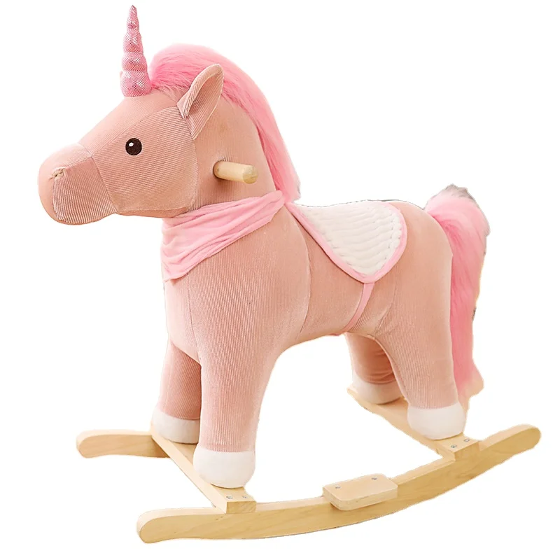 Pink unicorn rocking chair plush stuffed solid wood soft toddler toys