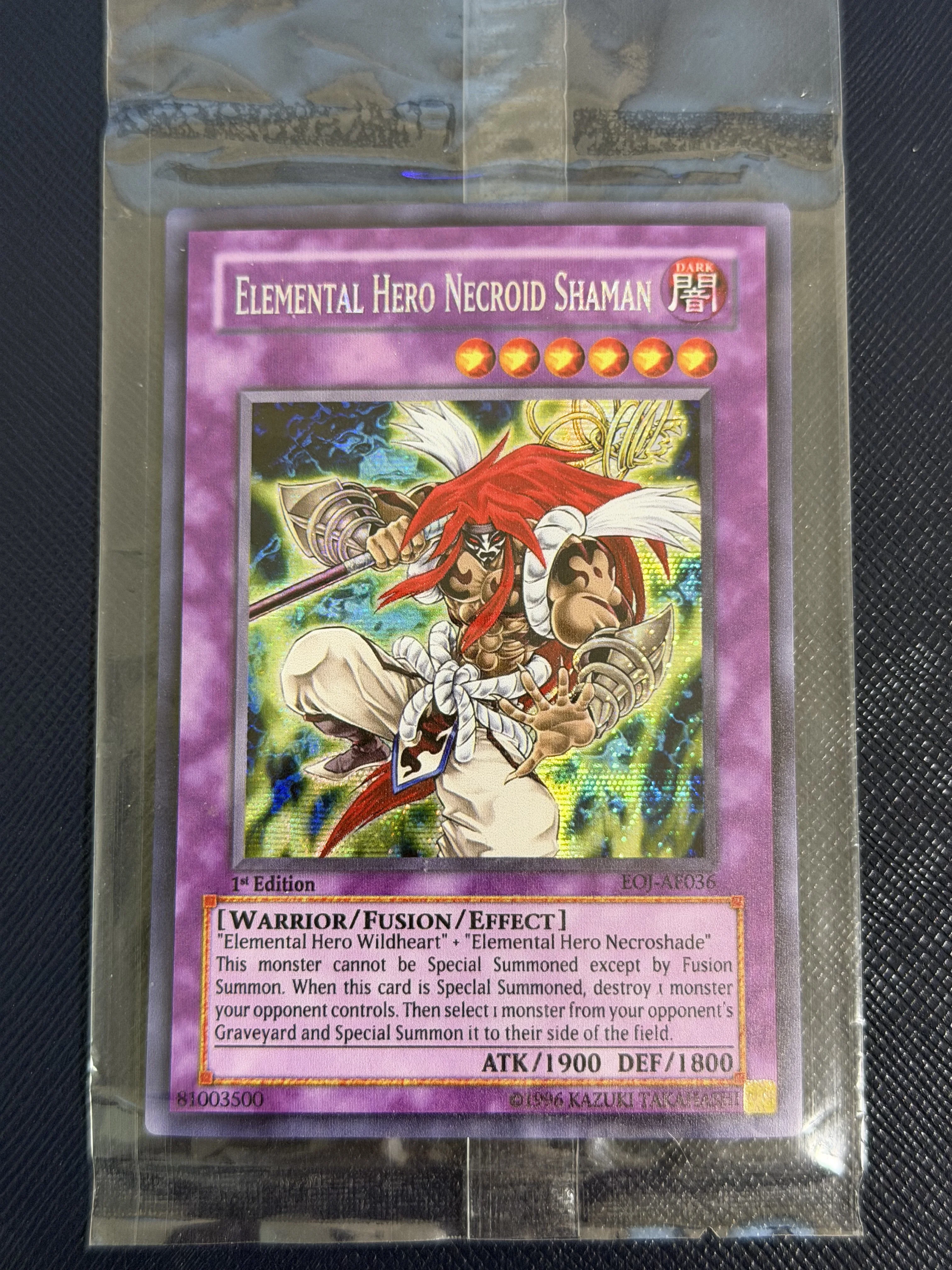 

Yu-Gi-Oh! DIY Custom Card Elemental Hero Necroid Shaman EOJ-AE036 1st Edition Holographic Collectible Gift for Anime Fans Kids T
