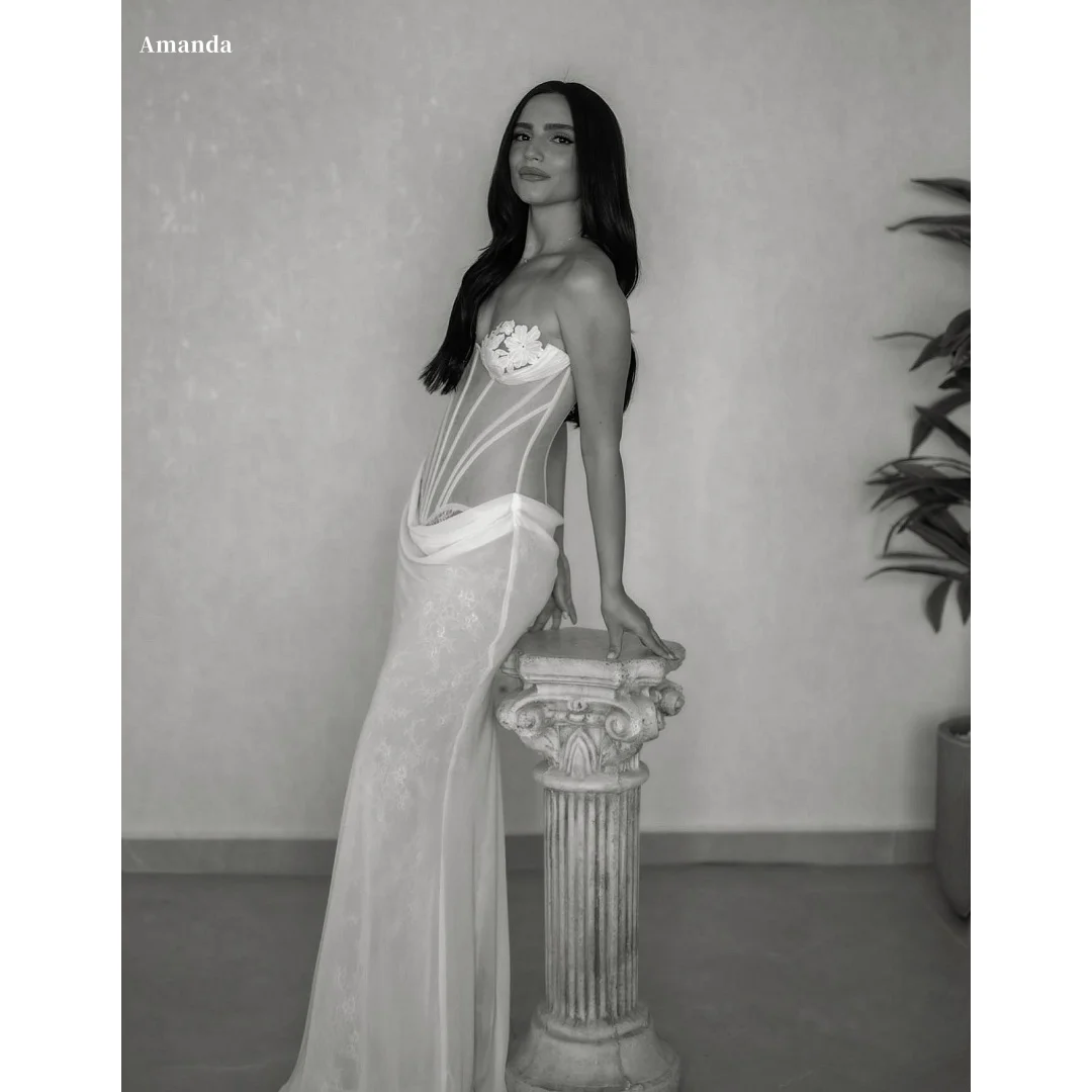 

Amanda Customized White Prom Dress Strapless Flowers Lace vestidos de noche Backless Sleeveless Floor-Length Formal Evening 2025