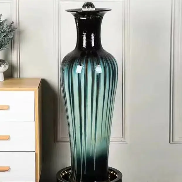 for-125X43CM a Floor-to-ceiling Ceramic Flowing Water Decorative Vase in the Living Room, a Light Luxury Treasure Basin）