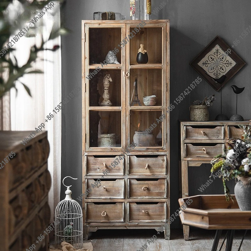 

Simple retro solid wood dining side cabinet personalized living room kitchen storage cabinet creative bookcase dining room decor