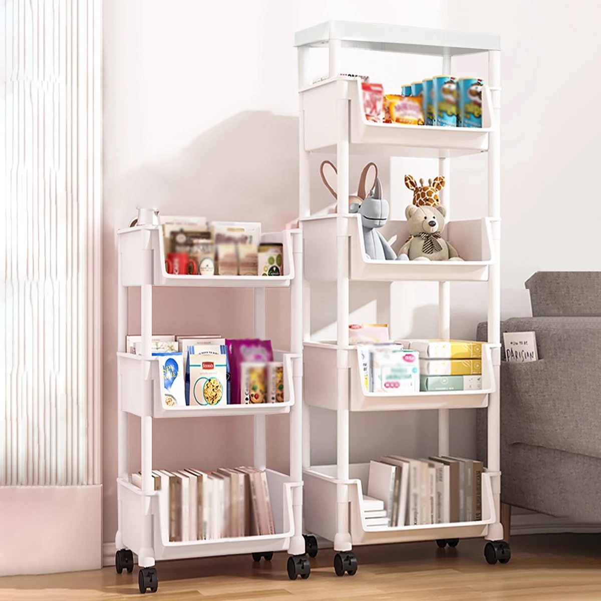 Nuevo estante de almacenamiento de cocina de 3/4/5 capas con ruedas, bandeja de almacenamiento de cocina estilo cajón, estante de almacenamiento de caja de especias, organizador de gabinete
