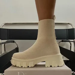 Fashion Sneakers Women Shoes Stretch Fabric Sock Ankle Boots Plus Size Shoes Woman Platform Boot Zapatos De Mujer Ladies Boots