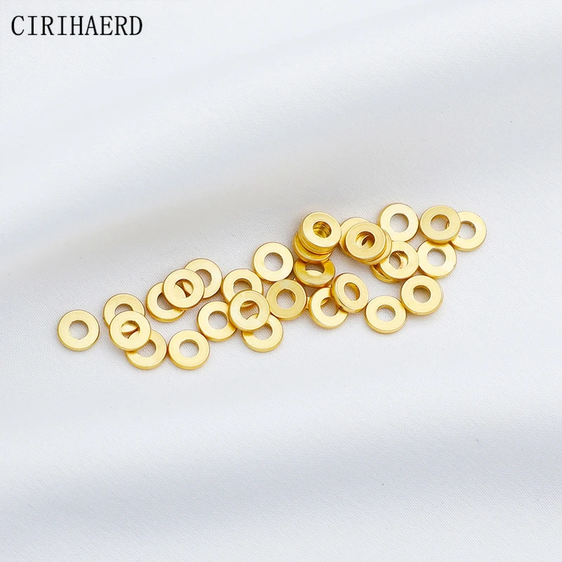 30PCS 18K Sand Gold Plated Thin Flat Piece Bead Round Spacer Beads For Jewelry Accessories Diy Handmade Beaded Material Findings