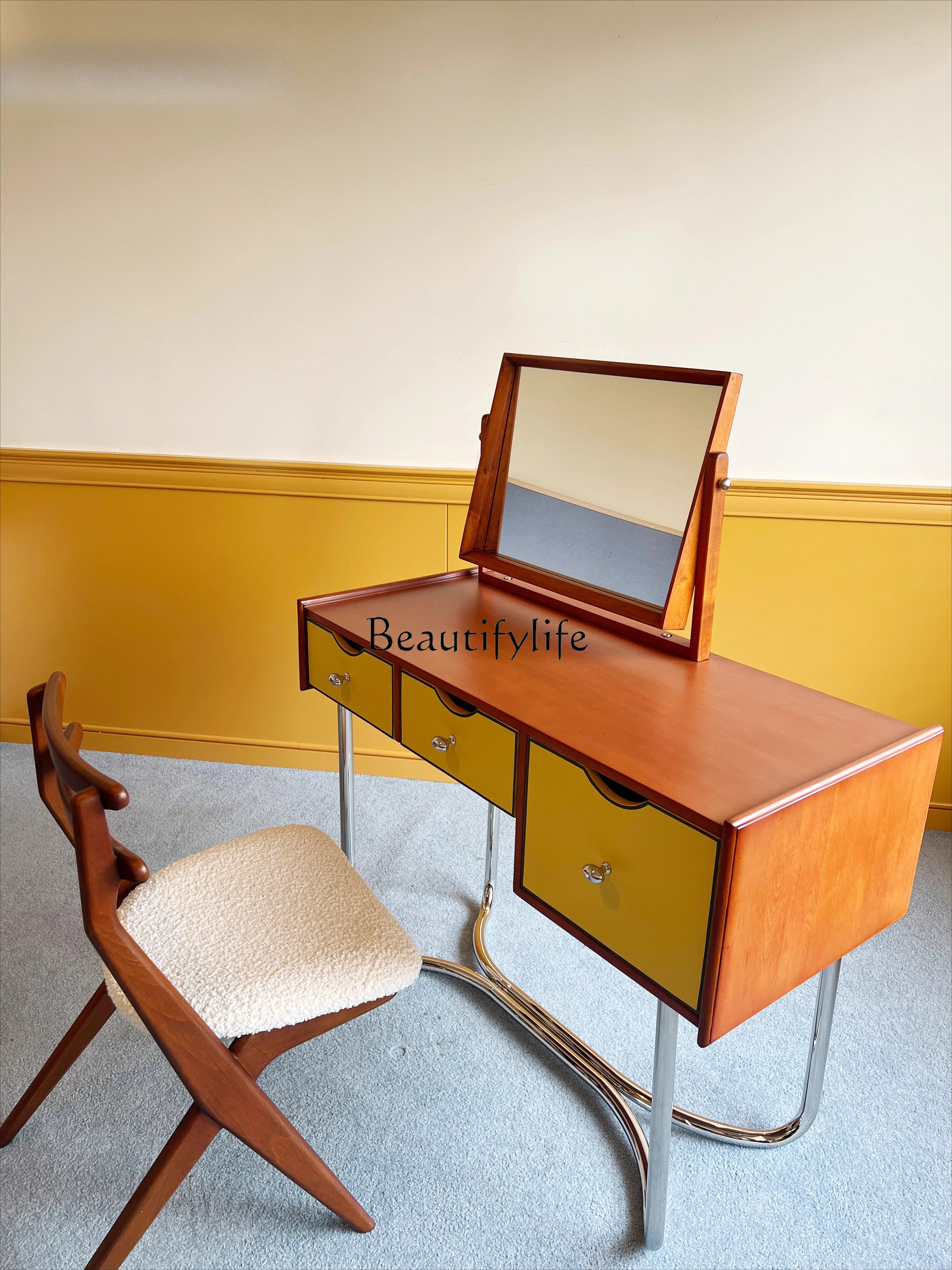 

Medieval dresser flip mirror retro multi-functional desk small apartment