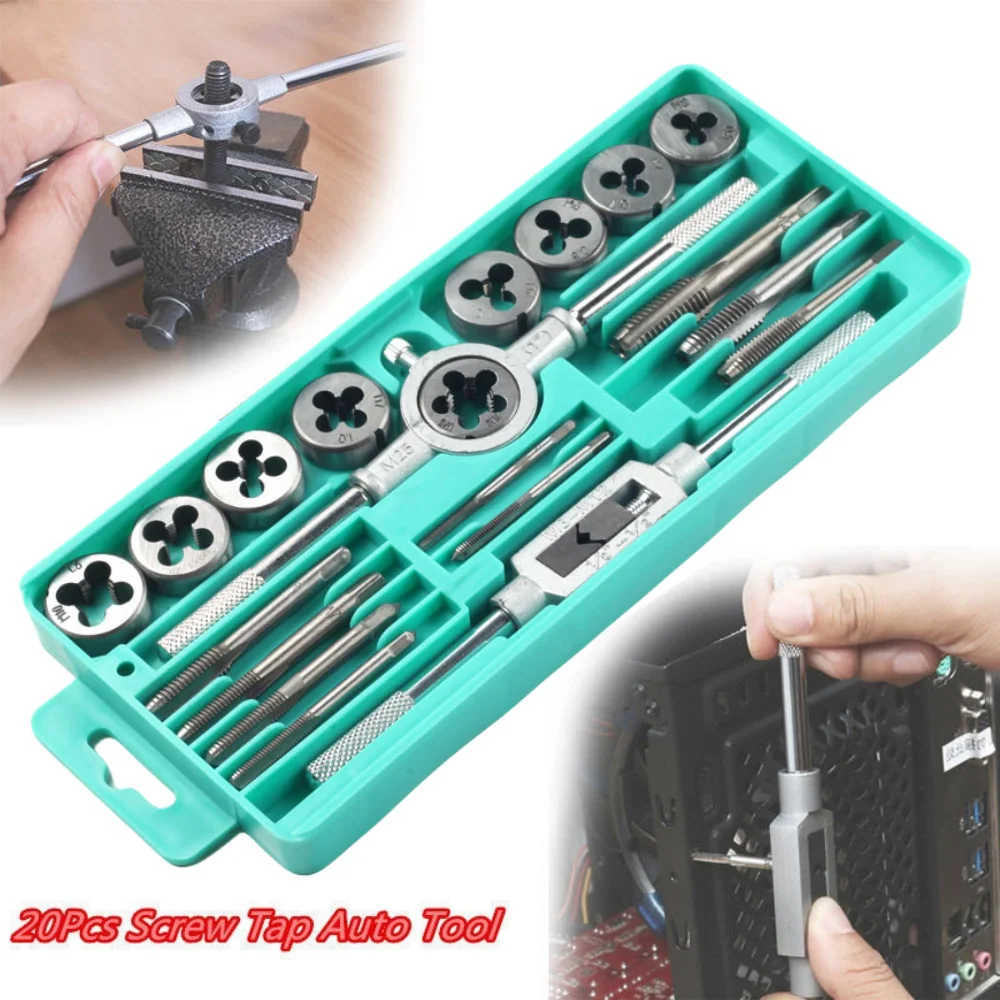 8/12/20Pcs Metric Hand Tap and Die Set M3-M12 Screw Thread Plugs Straight Taper Reamer Tools