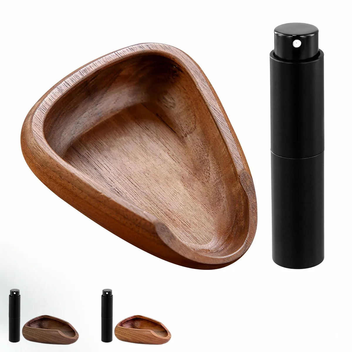 Wooden Coffee Bean Tray with Sleek Black Sprayer, Wood Dish for Coffee Beans, Perfect for Coffee Enthusiasts and Baristas