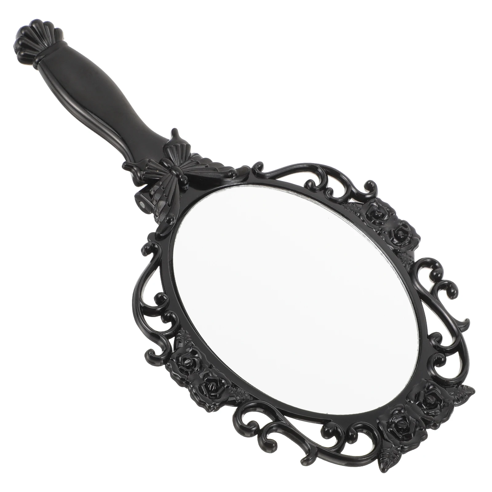 مرآة مدمجة للنساء بتصميم وردي لطيف ومحمول باللون الأسود