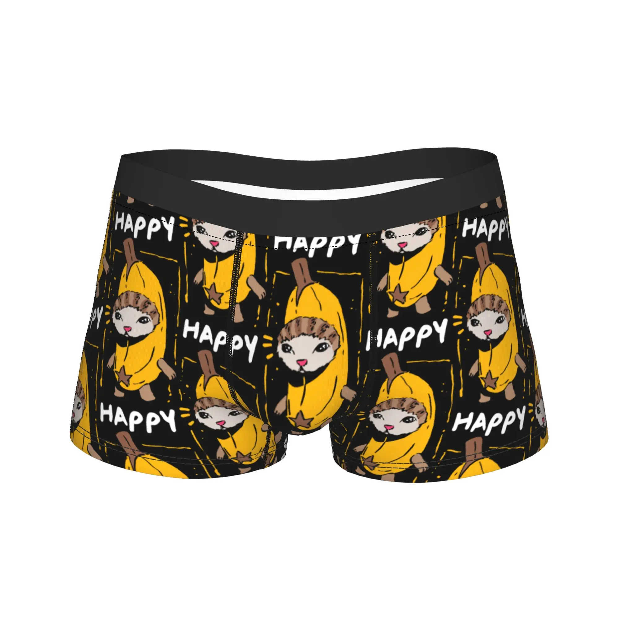 Happy Banana Cat Funny Meme Underwear  Comfortable Panties Customs Shorts Briefs For Male Pouch Plus Size Trunk