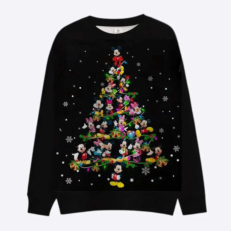 New Merry Christmas Disney Mickey and Minnie Fall Harajuku Crew Neck pullover Casual Women's Long Sleeve Sweatshirt Ladies Top