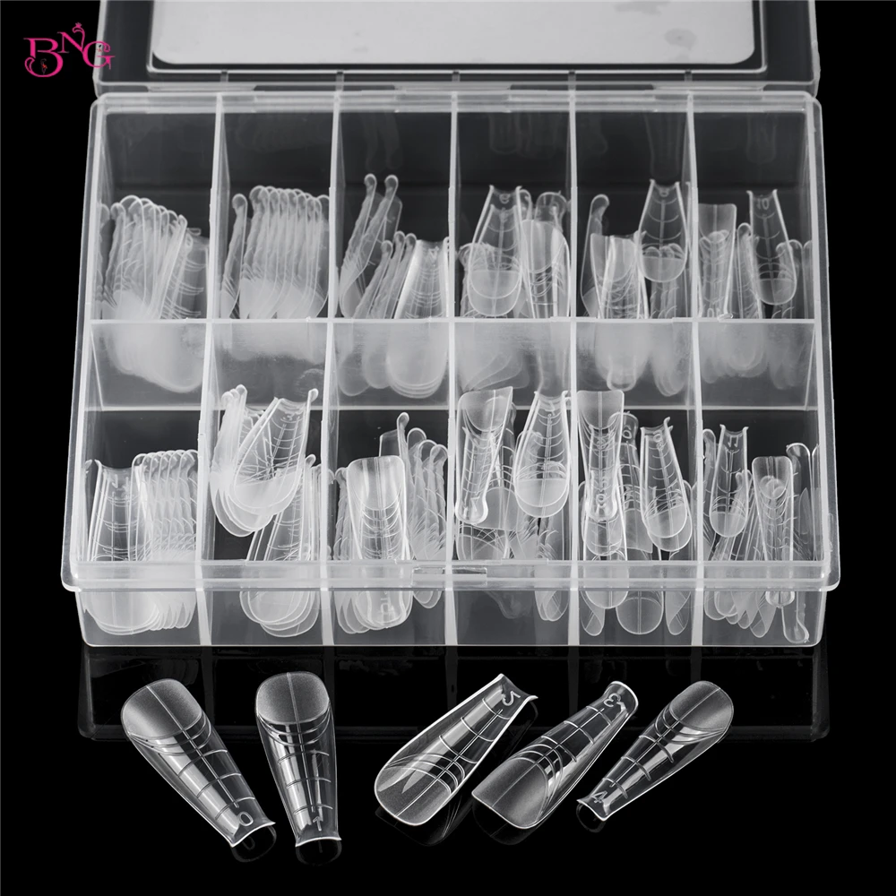 BNG 140 pezzi di gel per estensione poli, forme doppie per unghie, stampi per unghie riutilizzabili per estensione del costruttore, forme superiori di 14 dimensioni per il design di nail art