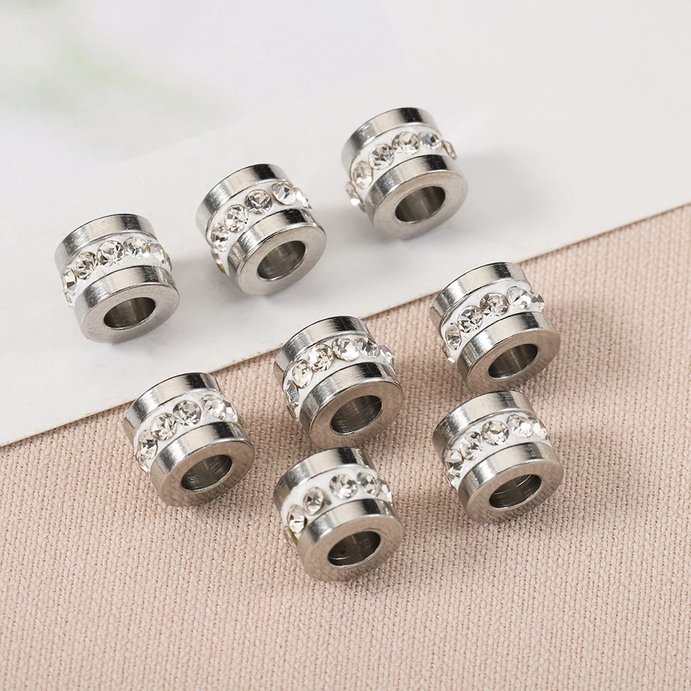 10-20pcs Stainless Steel Rhinestone Tube Beads
