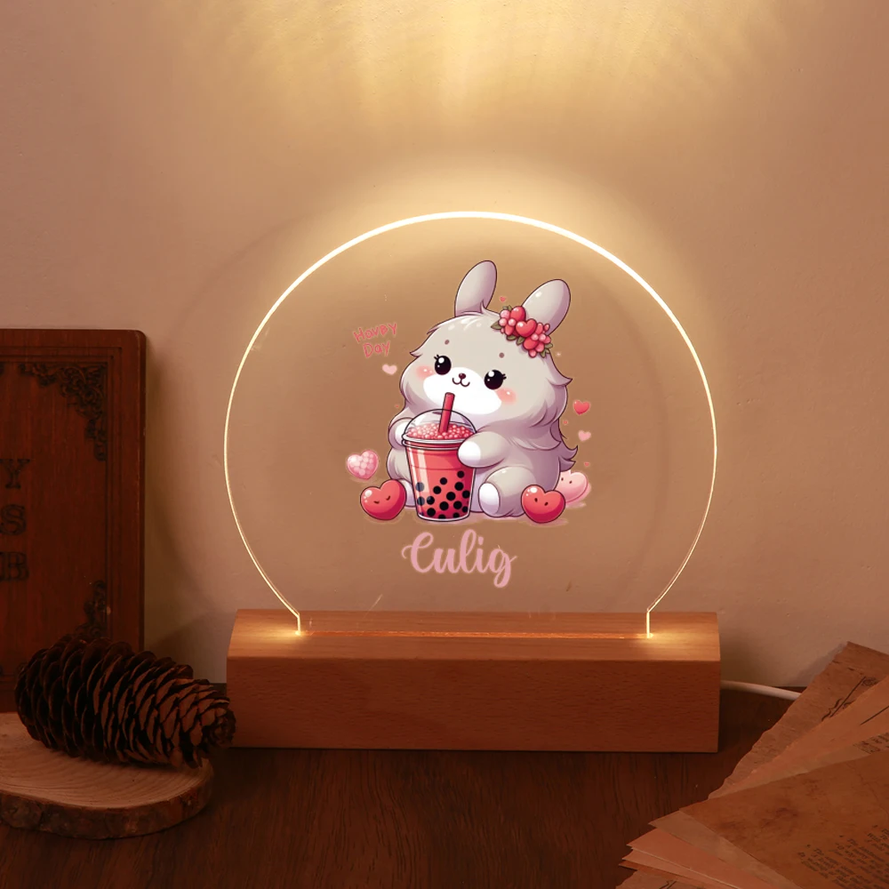 3D Visual Night Light com impressão UV para crianças, casal com animais arco-íris, nome personalizado, decoração do quarto, novo, 1 pc