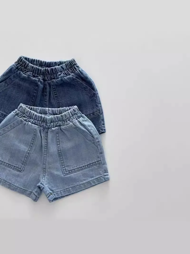 2024 Summer New Baby Soft Denim Shorts Infant Boy Large Pocket Pp Pants Toddler Girl Casual Shorts Baby Versatile Beach Shorts