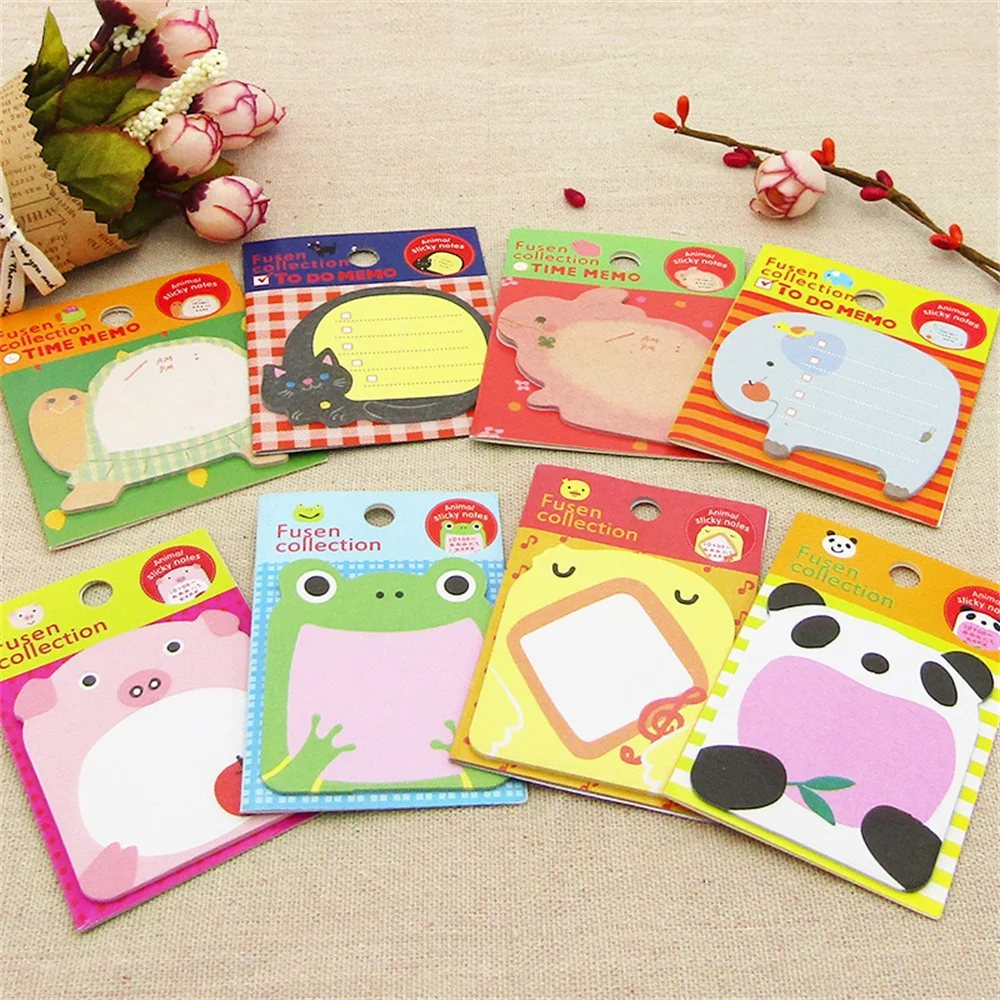 1~8PCS Creative Cartoon Cute Animal Sticky Notes Removable Notes Message Sticker Student Stationery Sticky Notes School Supplies