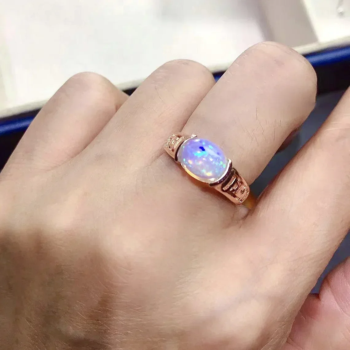 

100% Natural Opal Simple 925 Silver Opal Ring for Daily Wear 7mm*9mm 1ct Silver Ring Simple Sterling Silver Opal Jewelry
