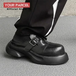 Original design outdoor slippers for men summer new thick soled Mules shoes large toe leather sandals casual beach shoes