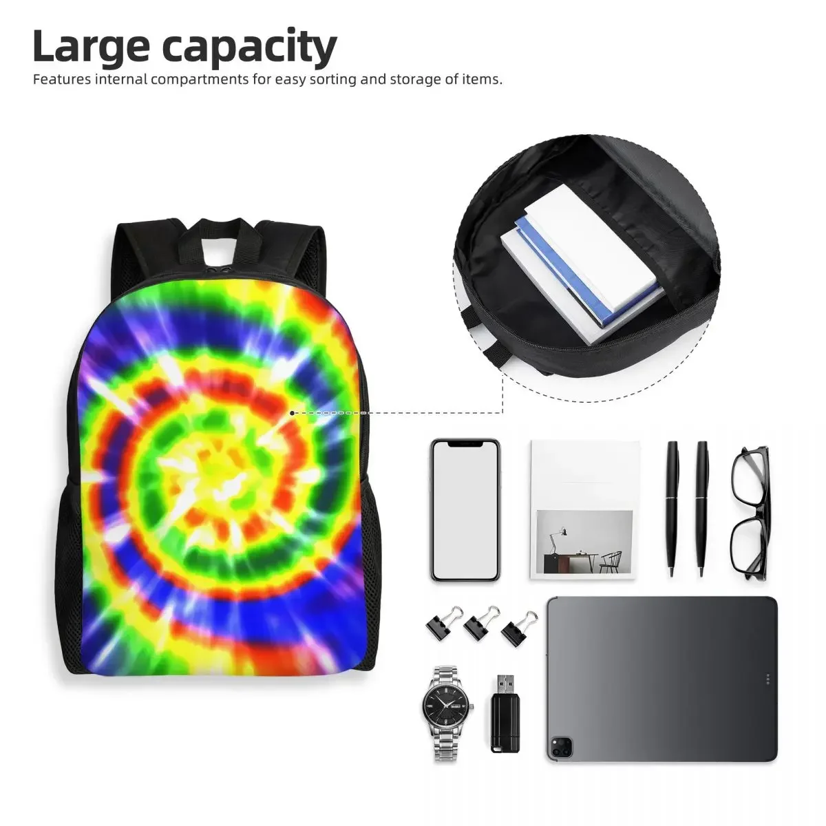 Custom Very Colorful Tie Dye Travel Backpack Men Women School Laptop Bookbag Traditional Dyeing Art College Student Daypack Bags