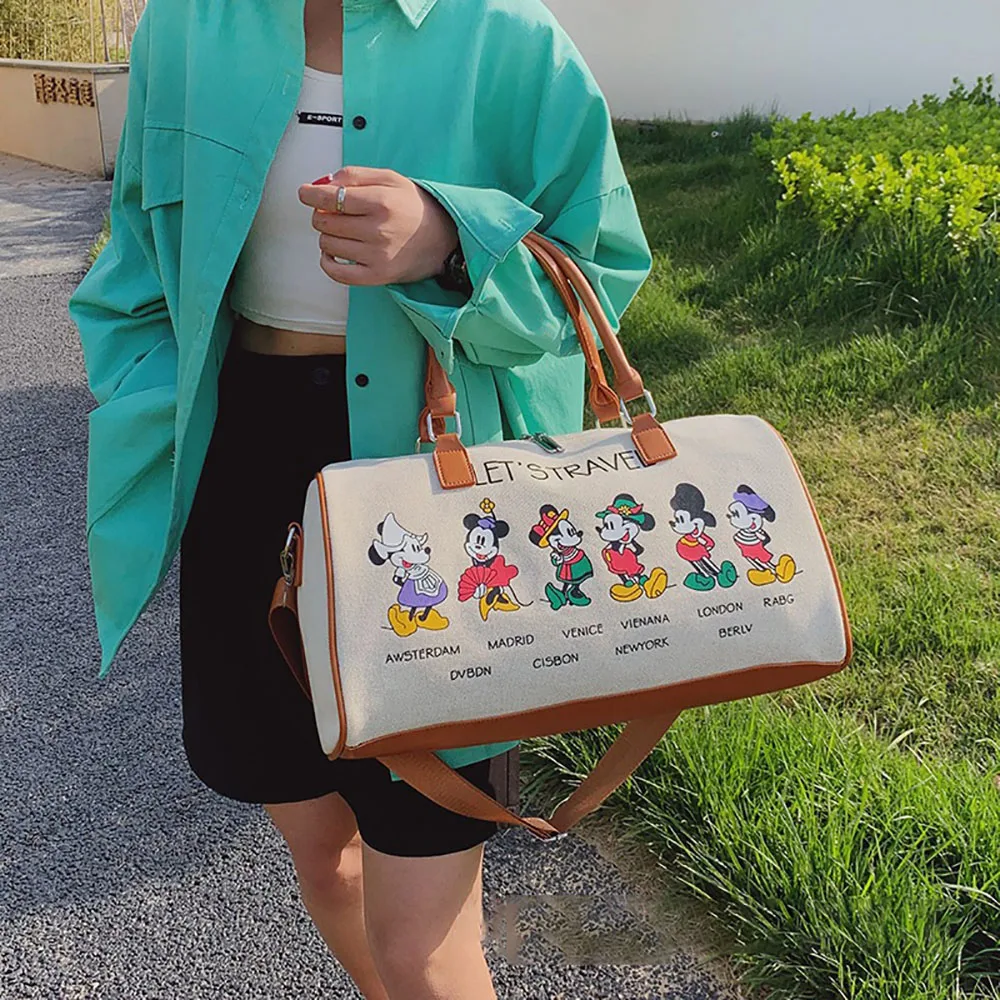 Disney Women Fashion Large Capacity Travel Bags Mickey Luggage Bag Man Women Gym Sports Bag Holiday Travel Storage Handbags