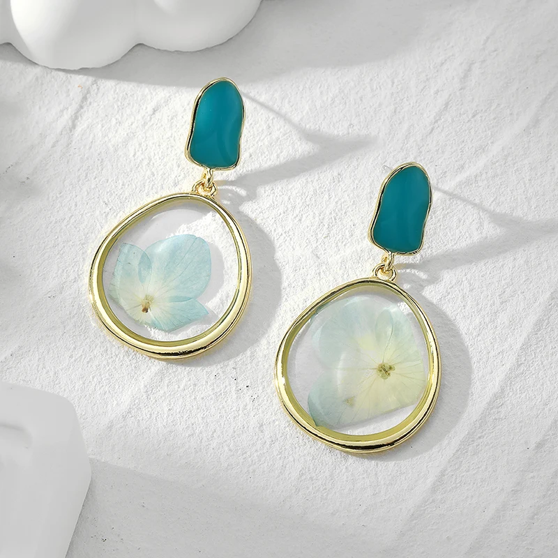 Boucles d'Oreilles en Forme de Goutte d'Eau Colorée pour Femme, Fleur vaccée, Unique, Éternelle, Naturelle, Bijoux Floraux, pour ixde Mariage