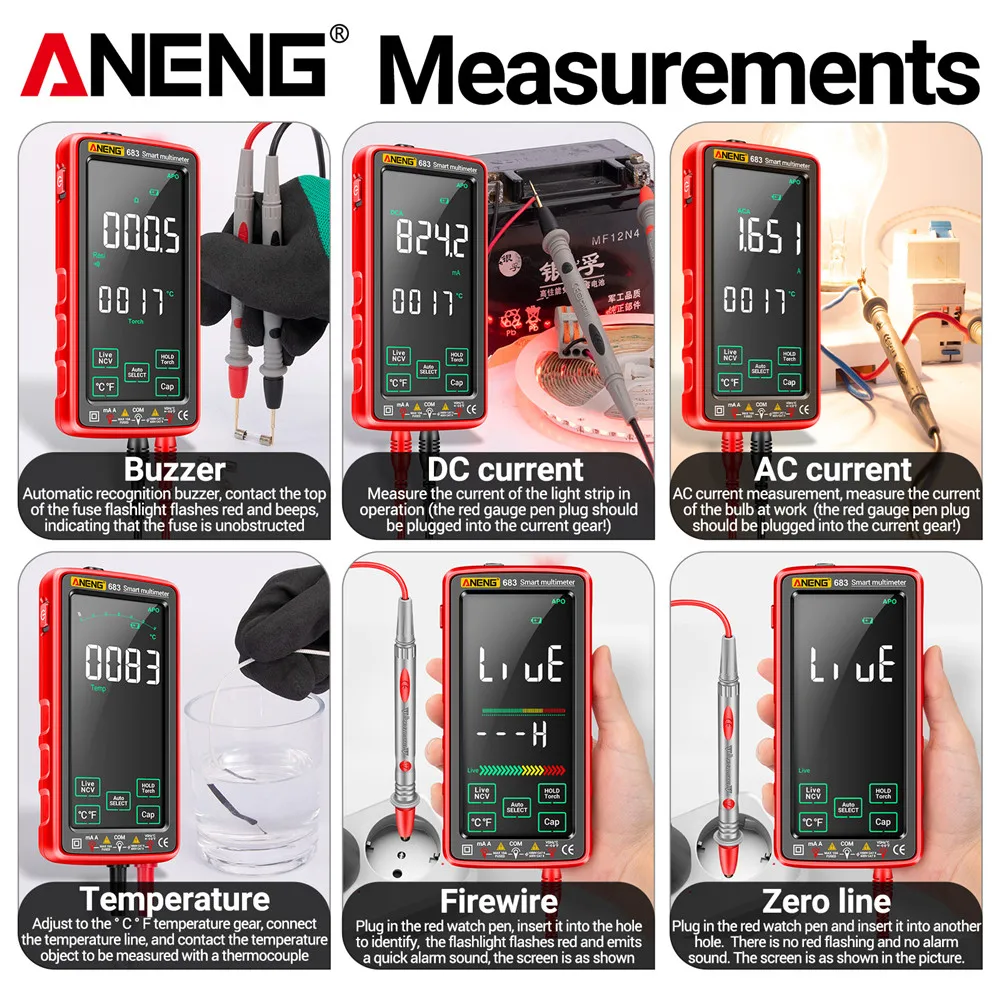 Imagem -04 - Multímetro Digital 6000 Contagens ac dc Tensão Corrente Amperímetro Multifunções Medidor de Teste Profissional Ferramentas Eletrônicas Aneng683